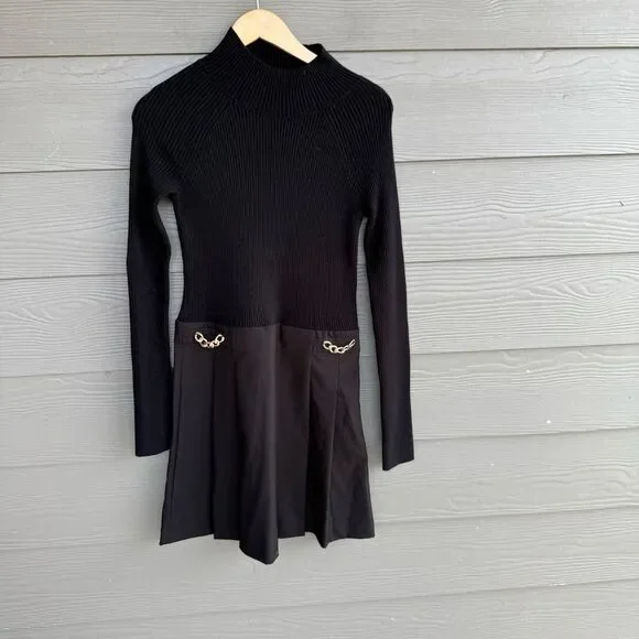 Derek Lam Black Filomena Knit Pleat Mini Dress - Picture 3 of 7